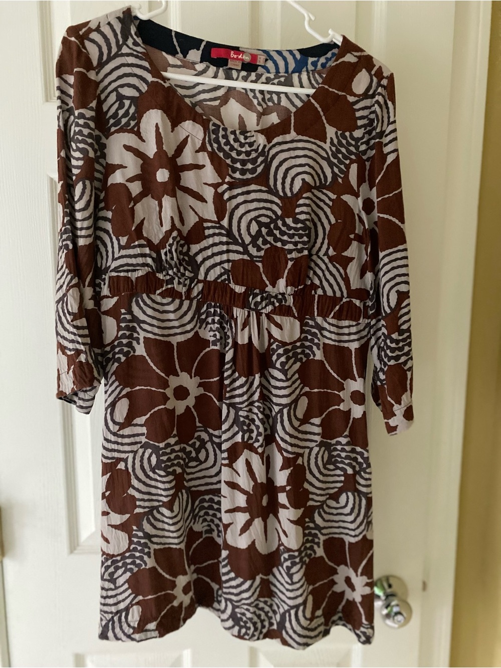 Boden Brown and Cream Floral Long-Sleeve Dress